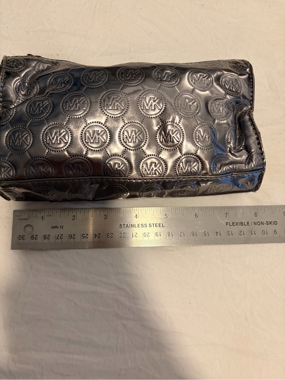 Michael Kors Metallic Black Embossed MK Logo Cosmetic Case